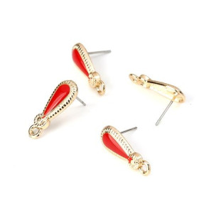 PS110115445  PAX 4 supports Boucle d'oreille Puce, Goutte  et emaille Rouge couleur Doré avec attache