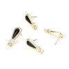 Supports Boucle d'oreille Puce, Goutte  et émaille Noir, couleur Doré avec attache et embouts poussoirs