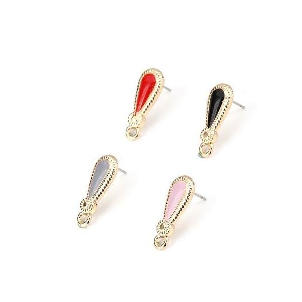 Supports Boucle d'oreille Puce, Goutte  et émaille Noir, couleur Doré avec attache et embouts poussoirs