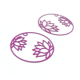 Estampes Pendentif Filigrane Fleur de Lotus dans Cercle 27mm – Cuivre Violet Orchidée