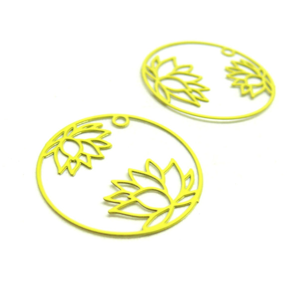 Estampes Pendentif Filigrane Fleur de Lotus Cercle 27 mm Cuivre Jaune