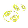 AE115405 Lot de 4 Estampes pendentif filigrane Fleur de Lotus dans Cercle 27 mm Cuivre coloris Jaune