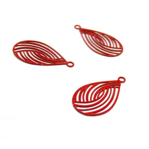 AE116867 Lot de 10 Estampes pendentif filigrane Goutte style Japonisant 10 par 18 mm Coloris Rouge