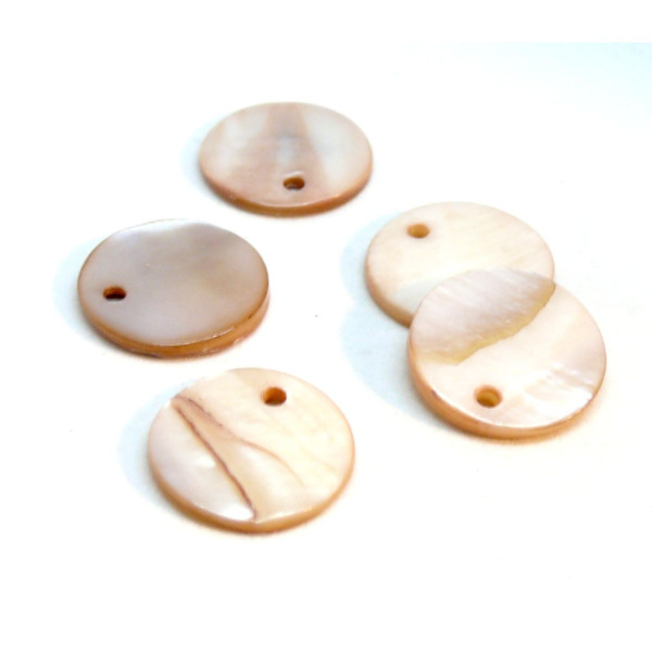 Pendentifs Nacre Pastilles 15mm couleur Beige