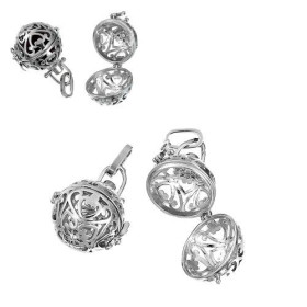 Pendentif Cage pour PERLE BOULE BOLA GROSSESSE 16mm ou BOULE de PARFUM, Argent Platine