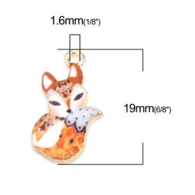 Pendentifs, breloques Petit Renard, résine Emaillé 19 mm métal Doré
