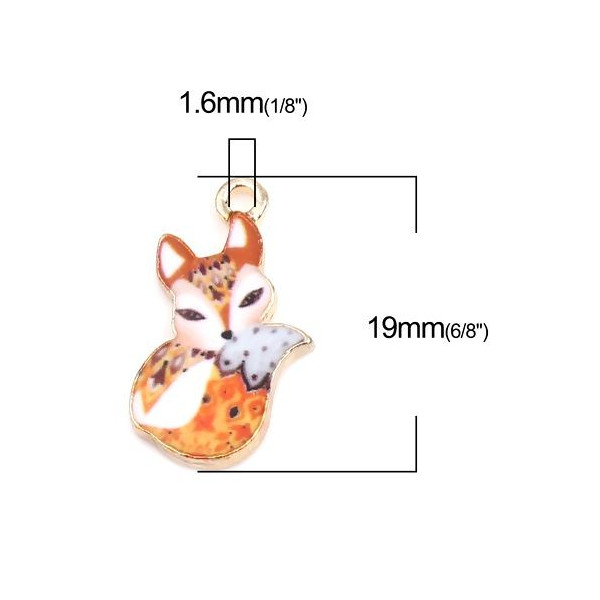 Pendentifs, breloques Petit Renard, résine Emaillé 19 mm métal Doré