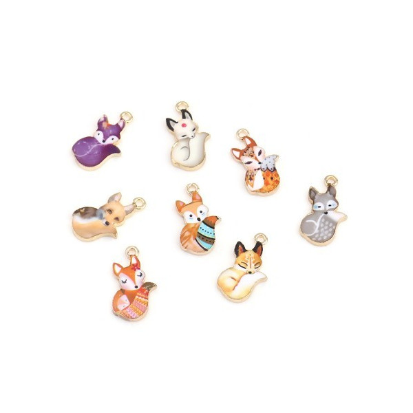 Pendentifs, breloques Petit Renard, résine Emaillé 19 mm métal Doré