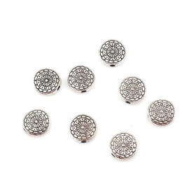 Perles Intercalaires Rondes Plates Travaillées 10mm Argent Antique
