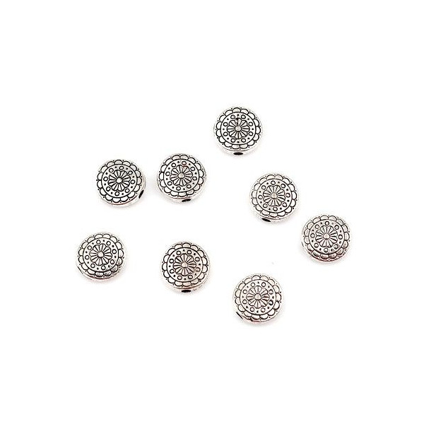 Perles Intercalaires Rondes Plates Travaillées 10mm Argent Antique
