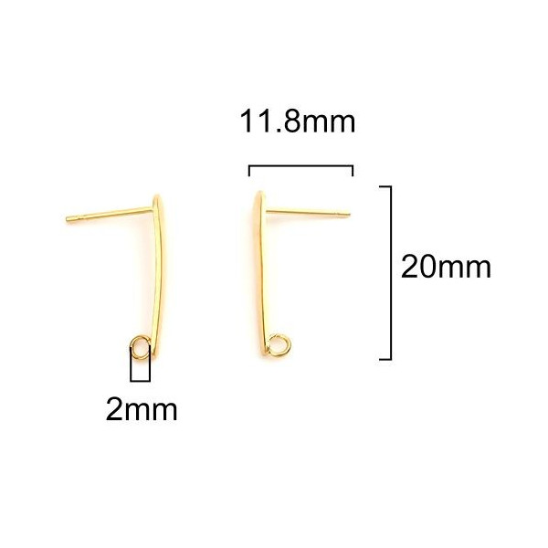 Boucles d'oreille puce Tige 20 mm avec trou Acier Inoxydable 304 couleur Doré