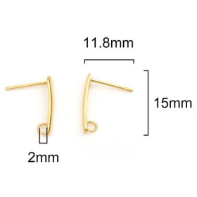 Boucles d'oreille puce Tige 15 mm avec trou, Acier Inoxydable 304 finition Doré