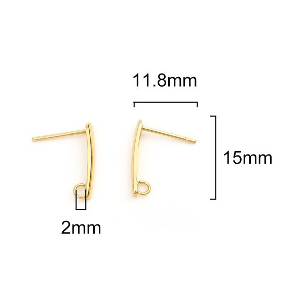 Boucles d'oreille puce Tige 15 mm avec trou, Acier Inoxydable 304 finition Doré
