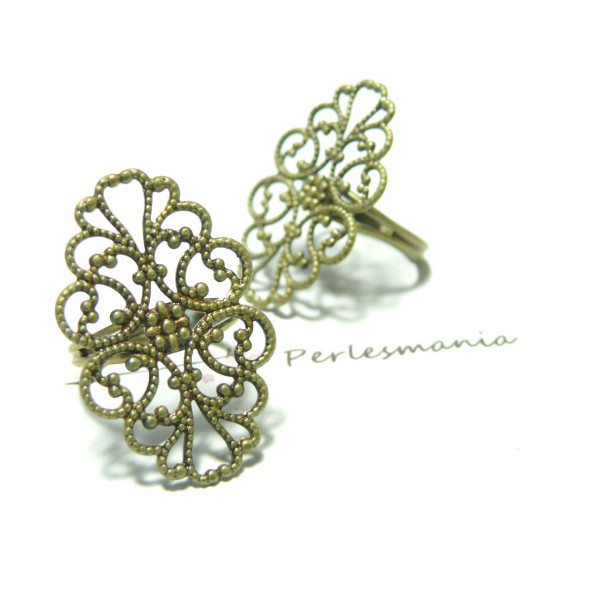 Bagues rétro dentelle ovale, anneau double fin, métal coloris Bronze