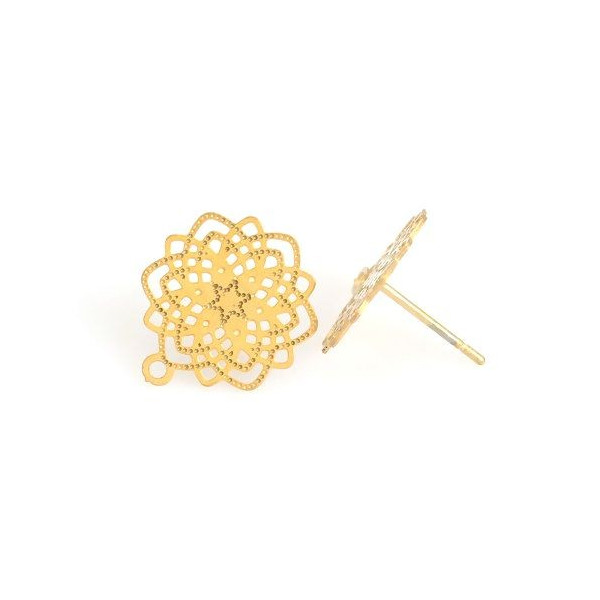 PS110154280 PAX 1 Paire de Boucles d'oreille Puce Fleur Rosace Acier Inoxydable 304 couleur Doré