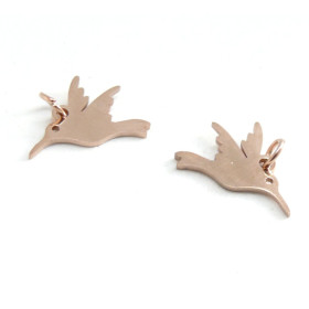 Lot de 2 pendentifs Oiseau mouche, colibri acier inoxydable coloris Or Rose