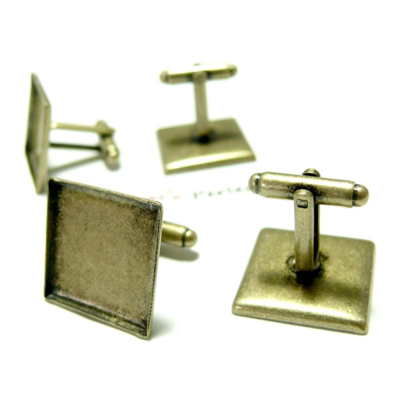 2 supports Boutons de manchettes carré 20 mm Bronze