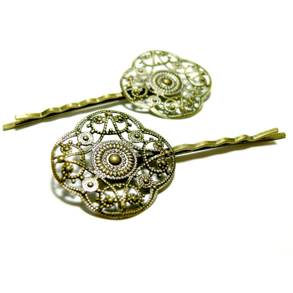 Barrettes rétro – Fleur 31mm – Laiton coloris Bronze
