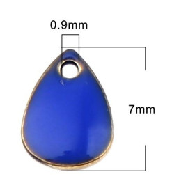 PS11657611 PAX 5 sequins médaillons émaillés BIFACE Mini Goutte 7 par 5 mm Bleu Royal sur une base en cuivre Doré