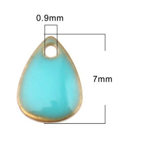 PS11657612 PAX 5 sequins médaillons émaillés BIFACE Mini Goutte 7 par 5 mm Bleu Turquoise sur une base en cuivre Doré