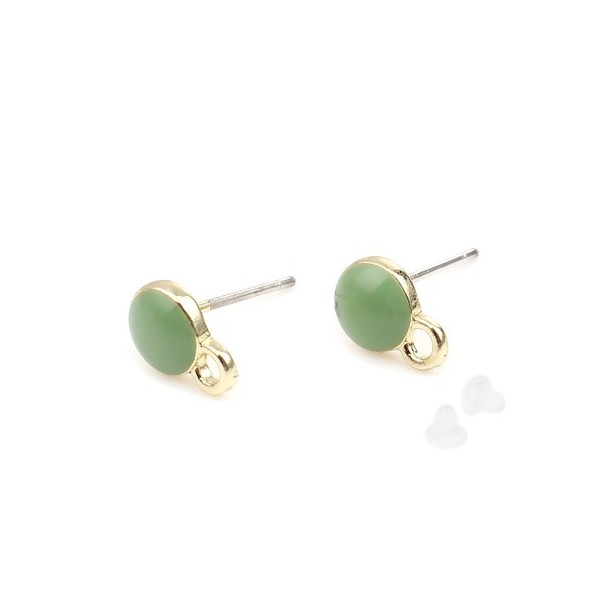 Supports de Boucles d’Oreilles Puce Ronde Style Émaillé Vert sur Support Doré