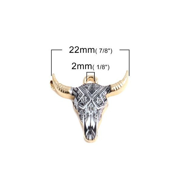 pendentifs Buffalo, Buffle Tete Vache Boho Chic style emaillé 22mm metal couleur Doré