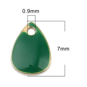 sequins médaillons émaillés BIFACE Mini Goutte 7 par 5 mm Vert sur une base en cuivre Doré