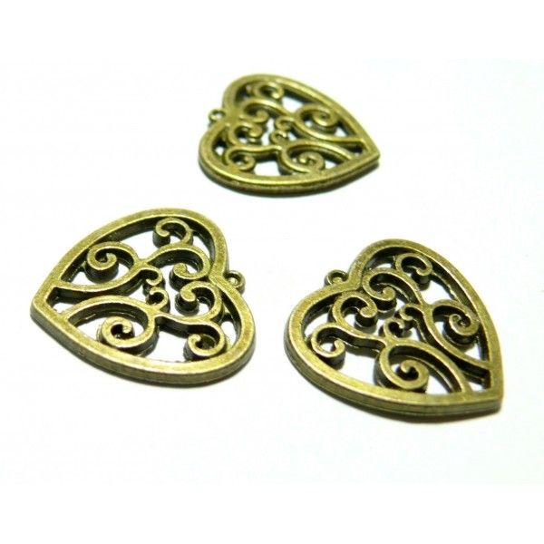 Lot de 20 pendentifs connecteur coeur Bronze arabesque 2D4710