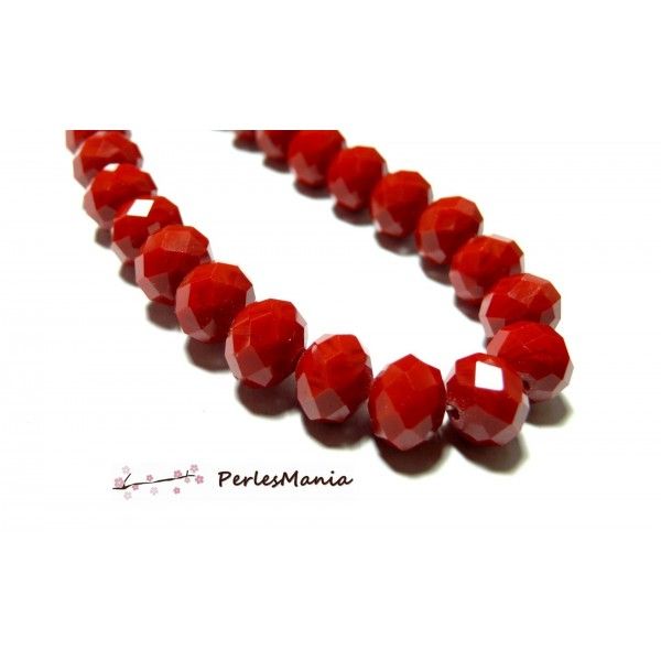 Perles Rondelles 8 par 6mm Verre facettée Rouge Vif