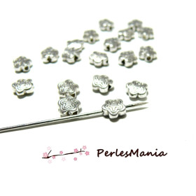 PAX 50 perles intercalaire double FLEUR VIEIL ARGENT H11690