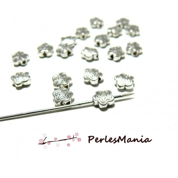 PAX 50 perles intercalaire double FLEUR VIEIL ARGENT H11690