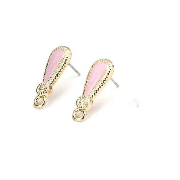 Supports Boucle d'Oreille Puce Goutte Émaillée Rose Doré avec Attache