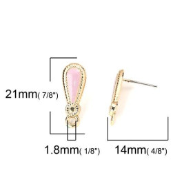 PS110115442  PAX 4 supports Boucle d'oreille Puce, Goutte  et emaille Rose couleur Doré avec attache