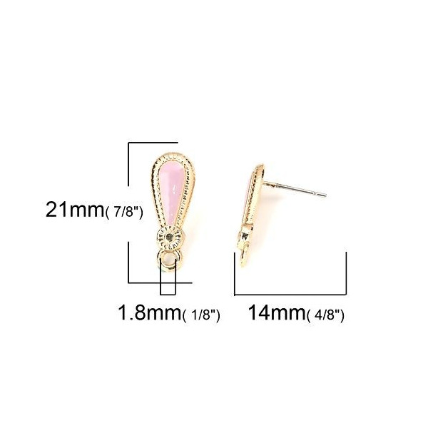 Supports Boucle d'Oreille Puce Goutte Émaillée Rose Doré avec Attache