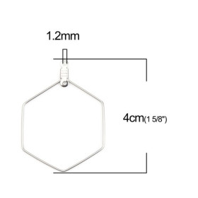 Pendentifs Anneaux Connecteur fermé Hexagone 40 mm Acier Inoxydable couleur Argent Platine