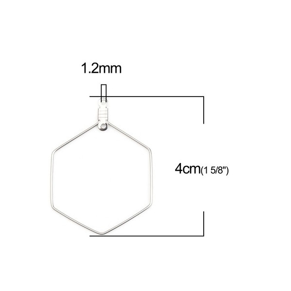Pendentifs Anneaux Connecteur fermé Hexagone 40 mm Acier Inoxydable couleur Argent Platine