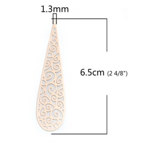 PS110206607 PAX 5 Estampes pendentif filigrane  Grande Goutte travaillées de 65mm cuivre couleur Doré