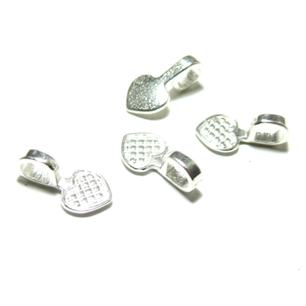 Bélières à Coller Forme Cœur – Métal Couleur Argent Vif