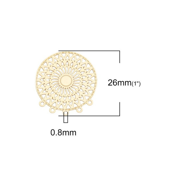 PS110131904 PAX 4 Estampes Chandeliers Multiconnecteurs filigrane Rosace travaillée 26mm couleur Doré