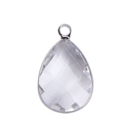 PS110100859 PAX 2 pendentifs Goutte de Verre Transparents 22 mm métal Argenté