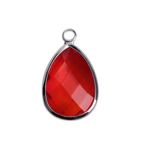 Pendentifs Goutte de Verre Rouge 22 mm métal Argenté