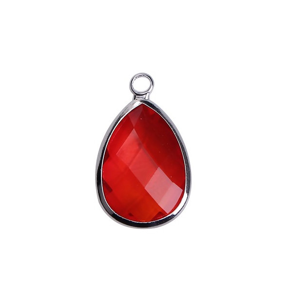 Pendentifs Goutte de Verre Rouge 22 mm métal Argenté