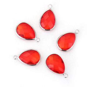 PS110100860 PAX 2 pendentifs Goutte de Verre Rouge 22 mm métal Argenté