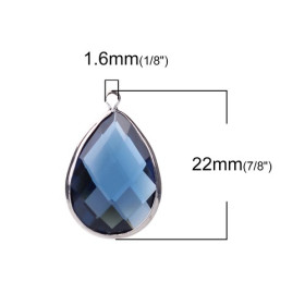 pendentifs Goutte de Verre Bleu 22 mm métal Argenté