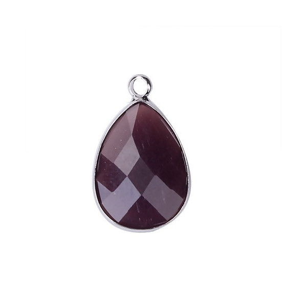 PS110102265 PAX 2 pendentifs Goutte de Verre Violet Bordeaux Opaque 22 mm métal Argenté
