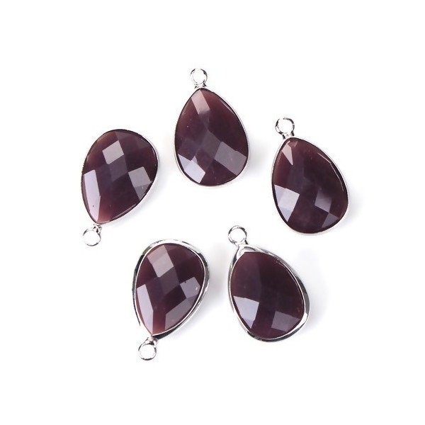 PS110102265 PAX 2 pendentifs Goutte de Verre Violet Bordeaux Opaque 22 mm métal Argenté