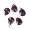 PS110102265 PAX 2 pendentifs Goutte de Verre Violet Bordeaux Opaque 22 mm métal Argenté