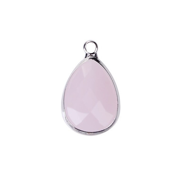 Pendentifs Goutte de Verre Rose pale Opaque 22 mm métal Argenté