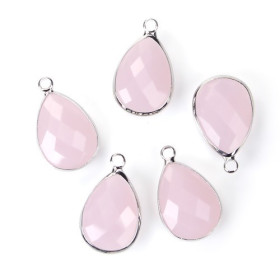 Pendentifs Goutte de Verre Rose pale Opaque 22 mm métal Argenté