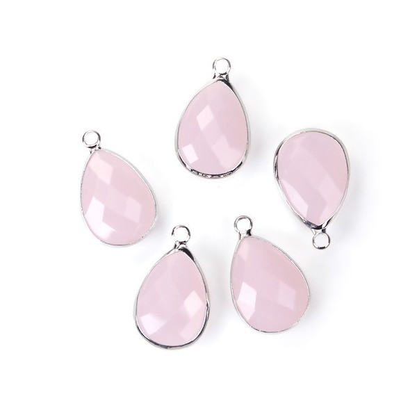 Pendentifs Goutte de Verre Rose pale Opaque 22 mm métal Argenté